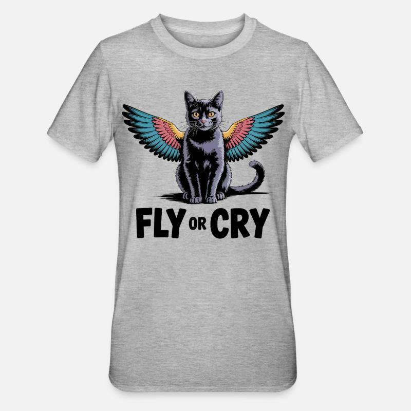 Fliege oder rufe Katze - Unisex Polycotton T-Shirt - Grau meliert