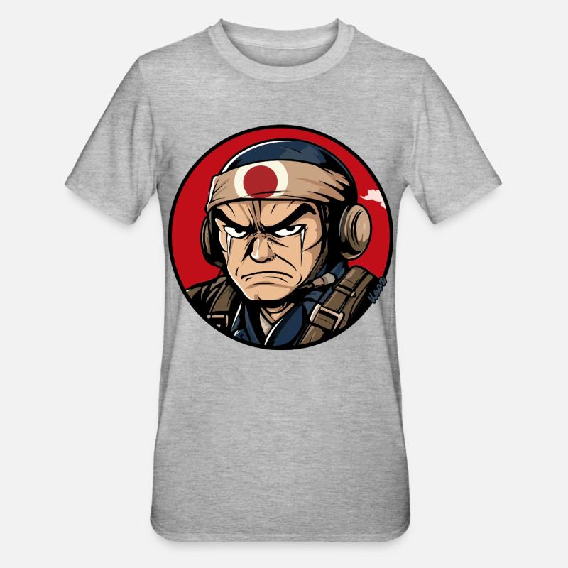 Warrior Samurai Cartoon Design - Unisex Polycotton T-Shirt - heather grey