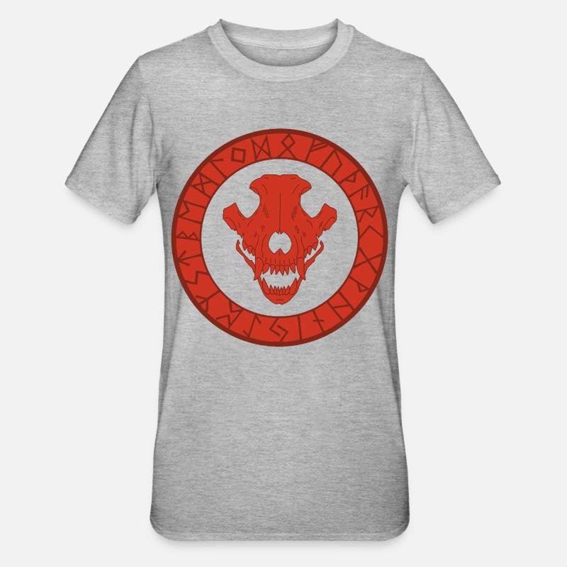Roter Wikinger Wolf Schädel - Unisex Polycotton T-Shirt - Grau meliert
