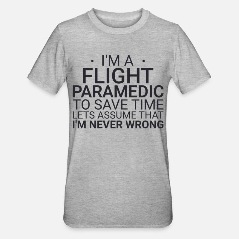 Flight Paramedic Never Wrong Luftrettung - Unisex Polycotton T-Shirt - Grau meliert