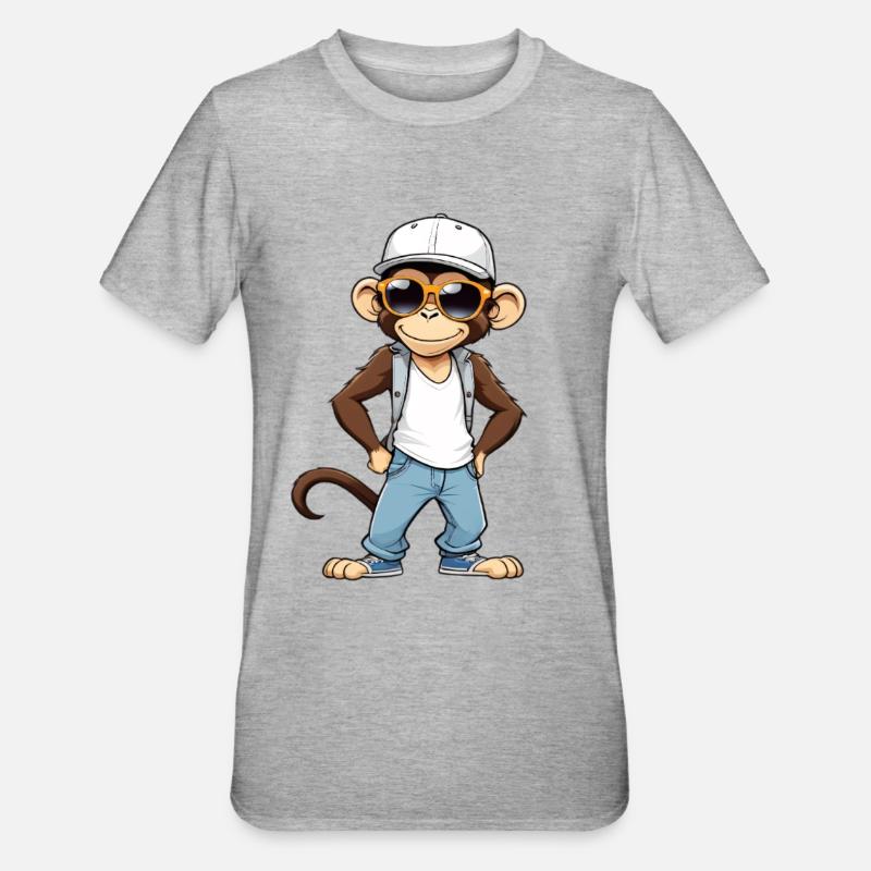 Cool monkey with sunglasses and cap - Unisex Polycotton T-Shirt - heather grey