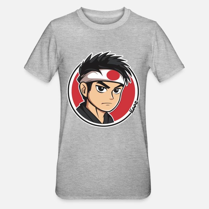 Anime Samurai Charakter Illustration - Unisex Polycotton T-Shirt - Grau meliert