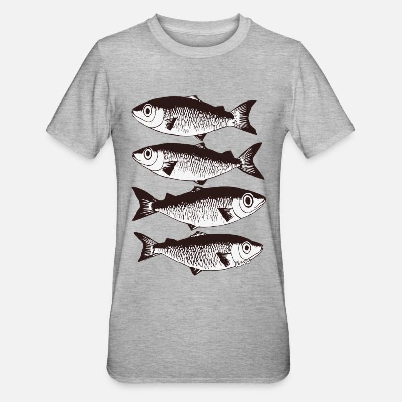 Stylised Fish Pattern  - Unisex Polycotton T-Shirt - heather grey