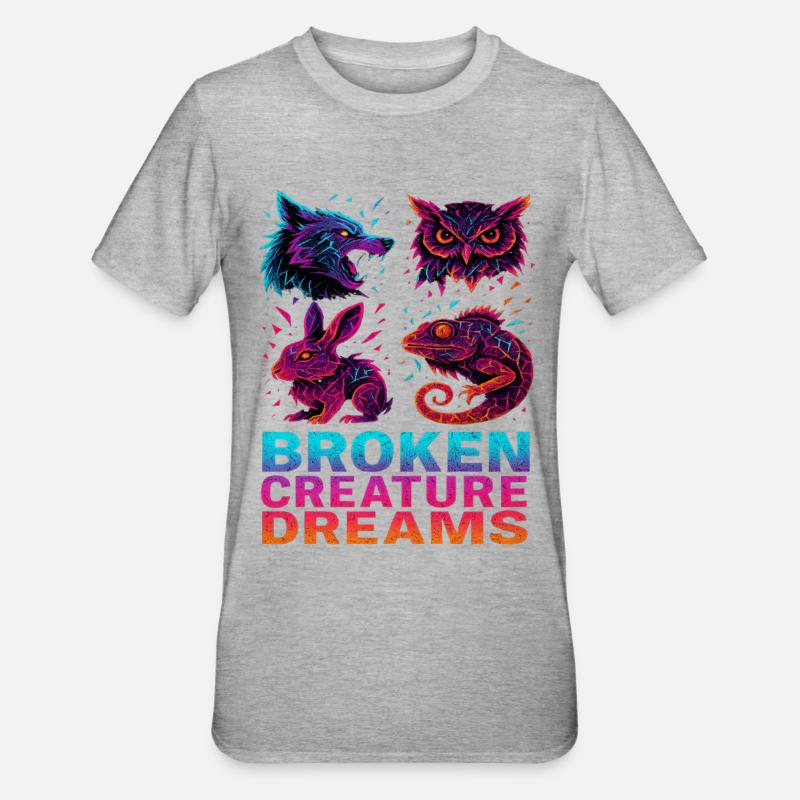 Bizarre Abstrakte Tiere Broken Creatures - Unisex Polycotton T-Shirt - Grau meliert