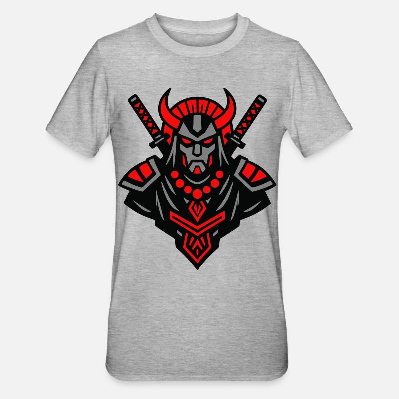 Samurai Devil Warrior - Unisex Polycotton T-Shirt - Grau meliert
