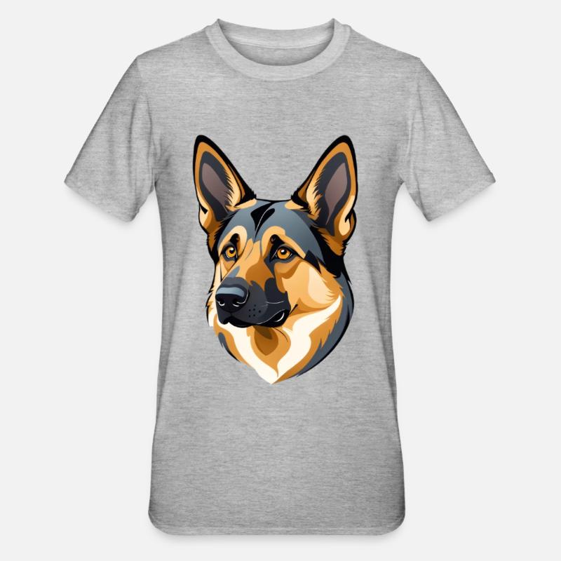 Gesicht eines deutschen Schäferhunds - Unisex Polycotton T-Shirt - Grau meliert