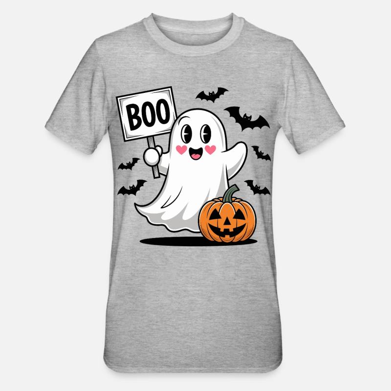 Halloween Boo Ghost avec citrouille - T-shirt polycoton Unisexe - gris chiné