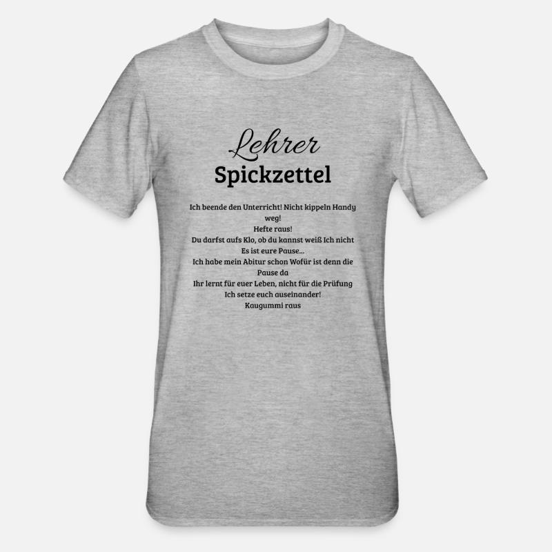 Lehrer Spickzettel, lustiges Geschenk für Lehrerin - T-shirt polycoton Unisexe - gris chiné