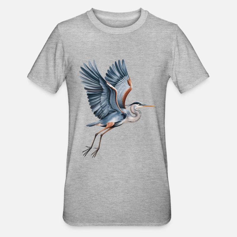 Héron élégant aux ailes déployées - T-shirt polycoton Unisexe - gris chiné