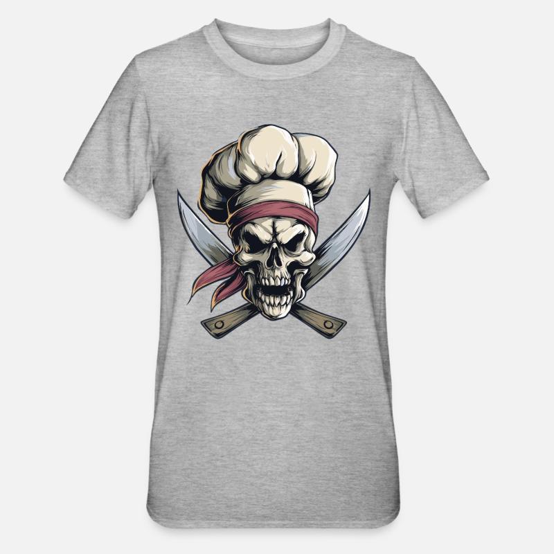 Teschio con cappello da cuoco - Maglietta unisex, mix cotone e poliestere - grigio melange