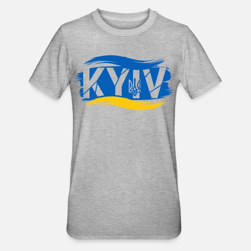 Trident ukrainien et drapeau abstrait - T-shirt polycoton Unisexe - gris chiné