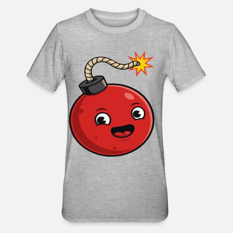 Bombe de dessin animé avec une expression joyeuse - T-shirt polycoton Unisexe - gris chiné