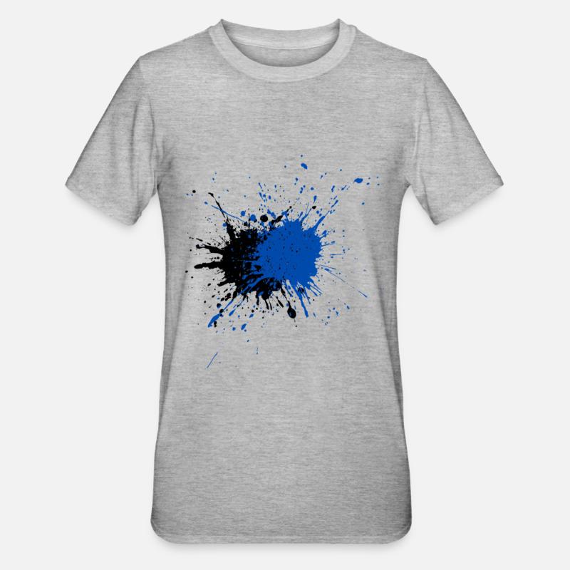 Impression créative d’éclaboussures de peinture bleue - T-shirt polycoton Unisexe - gris chiné