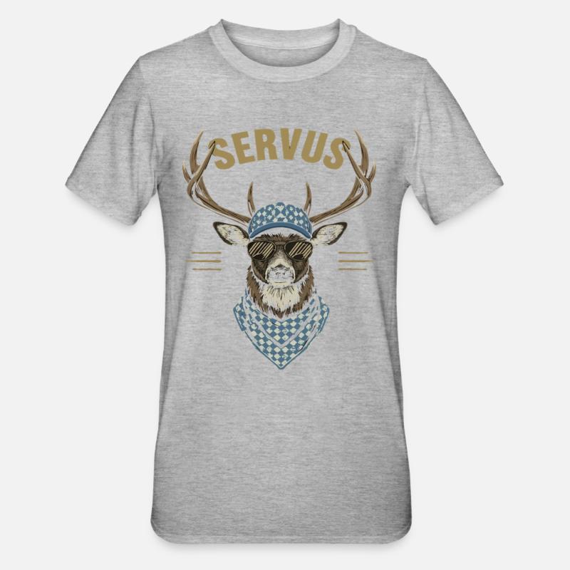 Alpen Hirsch Servus Hirschgeantler Tracht Oktober - Unisex Polycotton T-Shirt - heather grey
