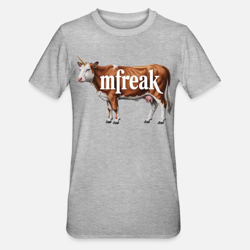 Freaky Cow Typografie Tee - Unisex Polycotton T-Shirt - Grau meliert