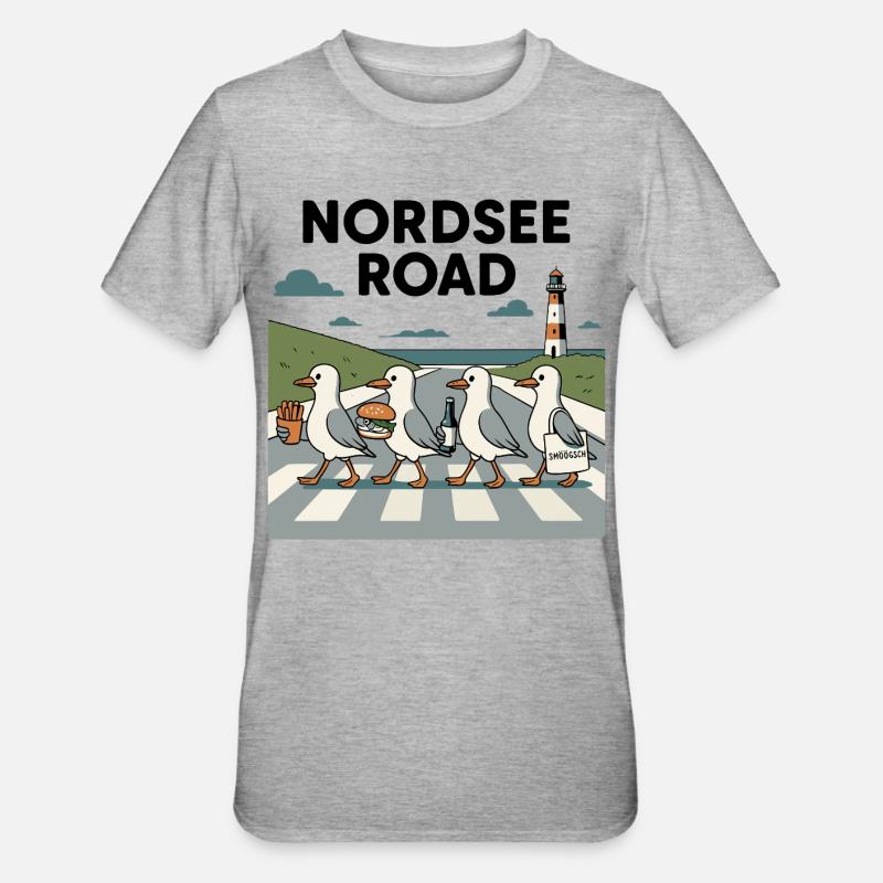 Nordseeroad Möwen - Unisex Polycotton T-Shirt - Grau meliert