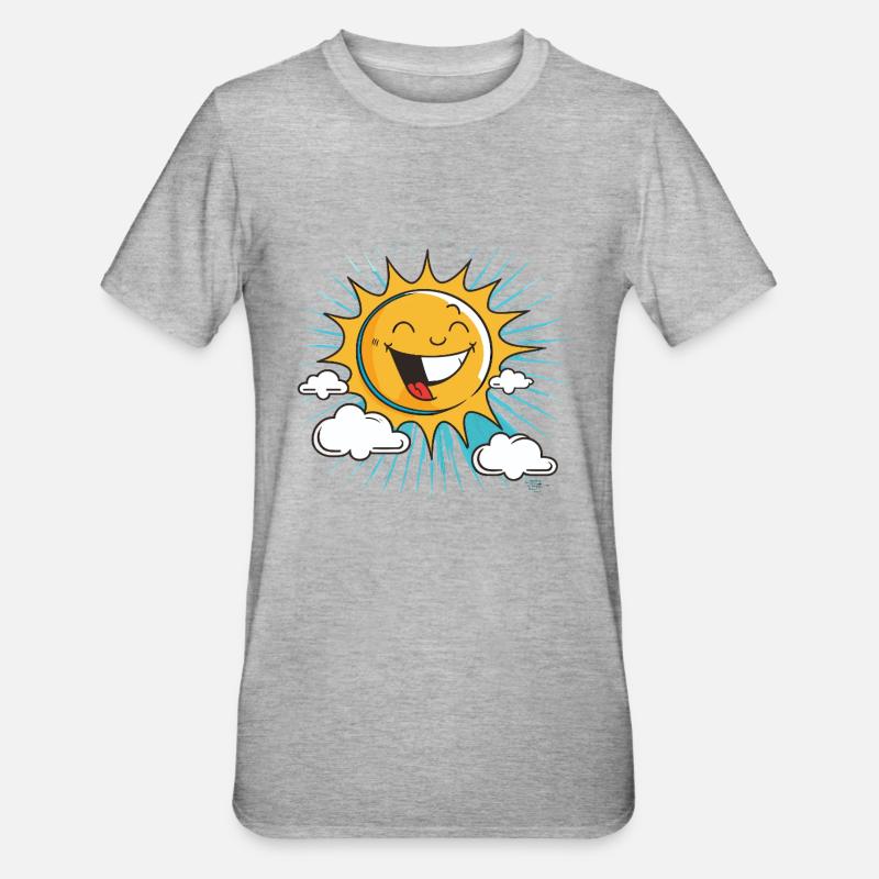 Soleil souriant avec éclatement de nuages - T-shirt polycoton Unisexe - gris chiné