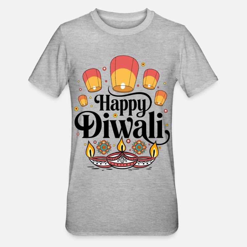 Diwali Lanterns and Diyas Patterns - Unisex Polycotton T-Shirt - heather grey