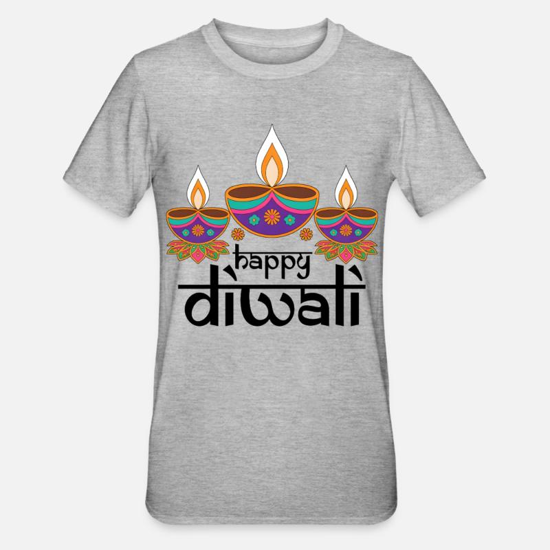 Drei bunte Diyas Festmuster - Unisex Polycotton T-Shirt - Grau meliert