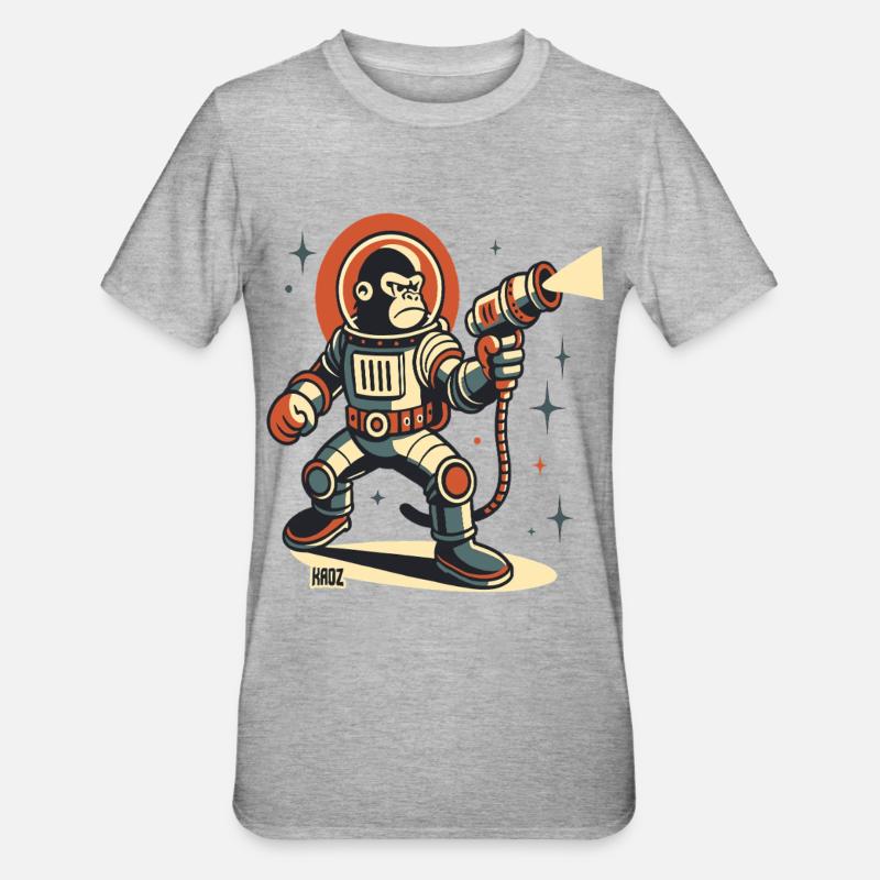 Space Monkey astronaute Blaster laser - T-shirt polycoton Unisexe - gris chiné