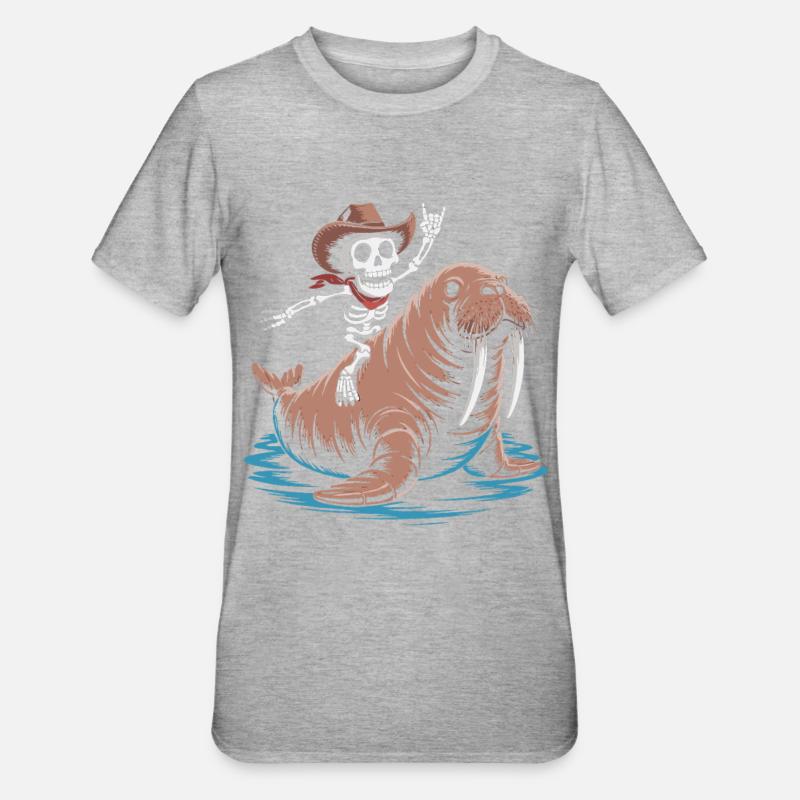 Cow-boy squelette sur morse - T-shirt polycoton Unisexe - gris chiné