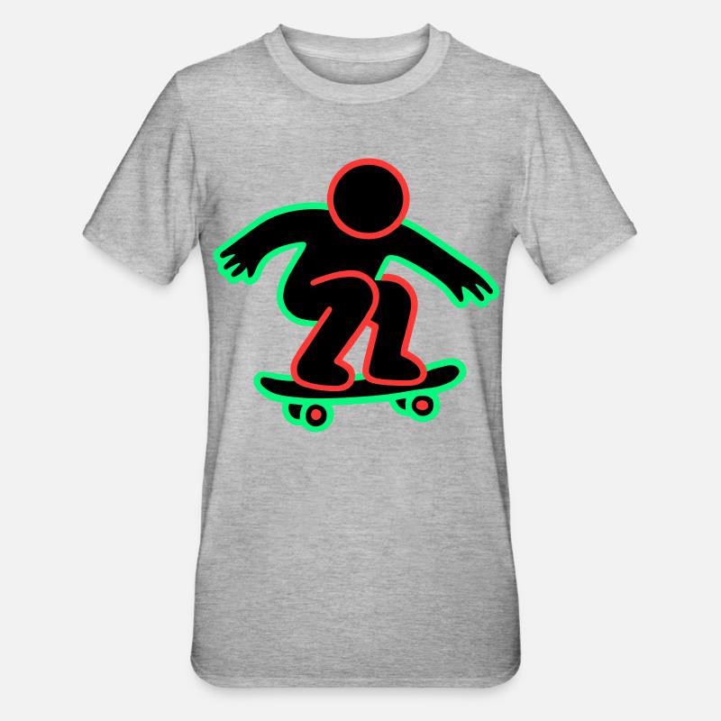Dessin au trait de skateboarder néon - T-shirt polycoton Unisexe - gris chiné