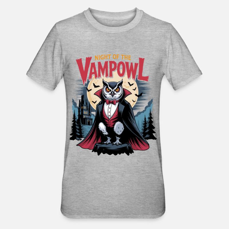 Vampowl Nachtmotiv Vampir-Eule - Unisex Polycotton T-Shirt - Grau meliert