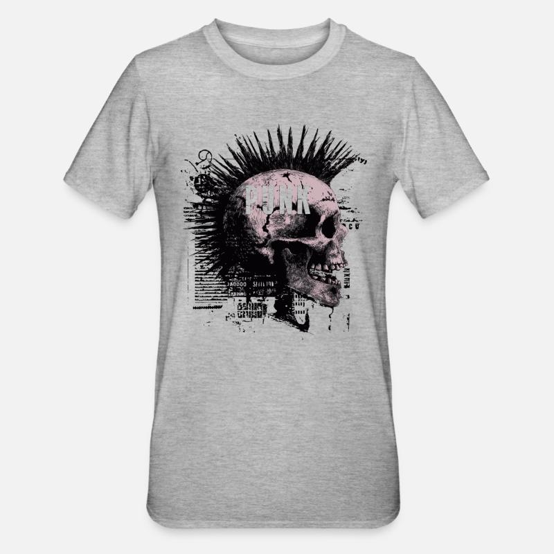 Punkrock Mohawk Schädel - Unisex Polycotton T-Shirt - Grau meliert