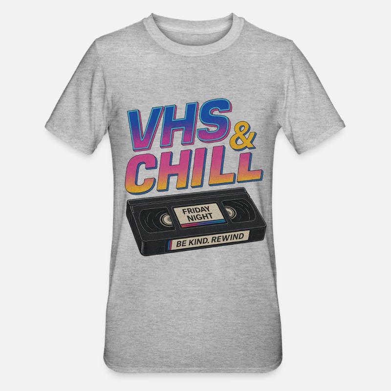 VHS & Chill Retro Tape Design - Unisex Polycotton T-Shirt - Grau meliert