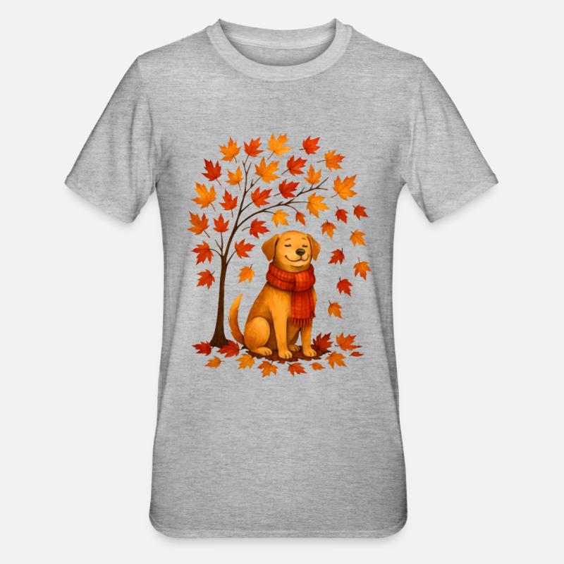 Herbst Hund mit Schal Design - Unisex Polycotton T-Shirt - Grau meliert
