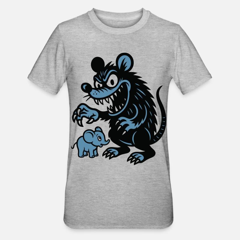 Rat géant et petit éléphant - T-shirt polycoton Unisexe - gris chiné