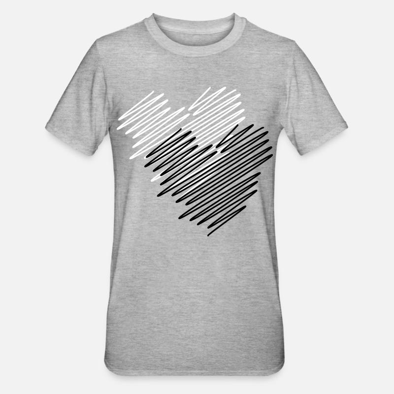 Zwei Herzen Scribble - Unisex Polycotton T-Shirt - Grau meliert