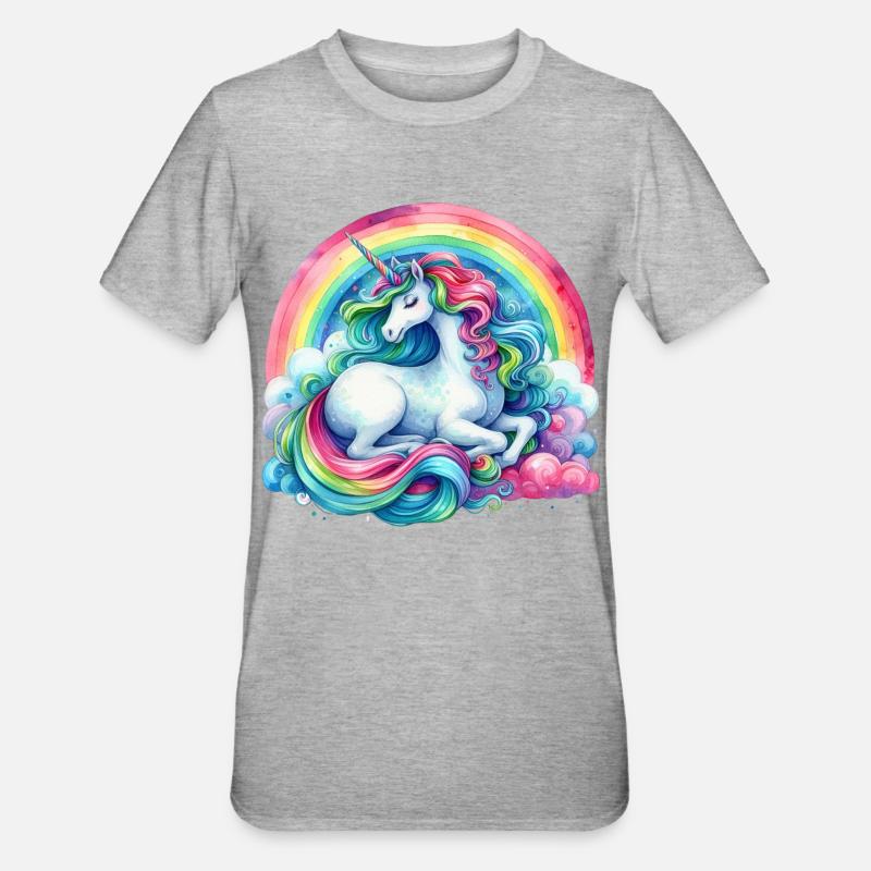Regenbogen Traum Einhorn - Unisex Polycotton T-Shirt - Grau meliert