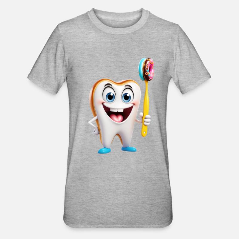 Dent heureuse avec brosse beignet - T-shirt polycoton Unisexe - gris chiné