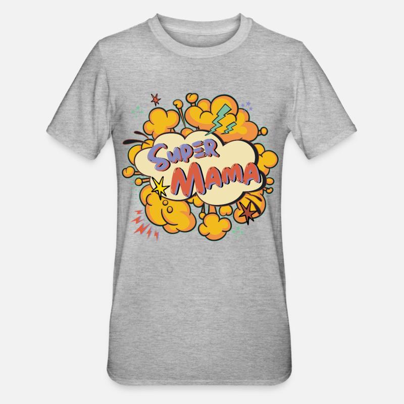 Super Mama Comic Explosion - Unisex Polycotton T-Shirt - Grau meliert