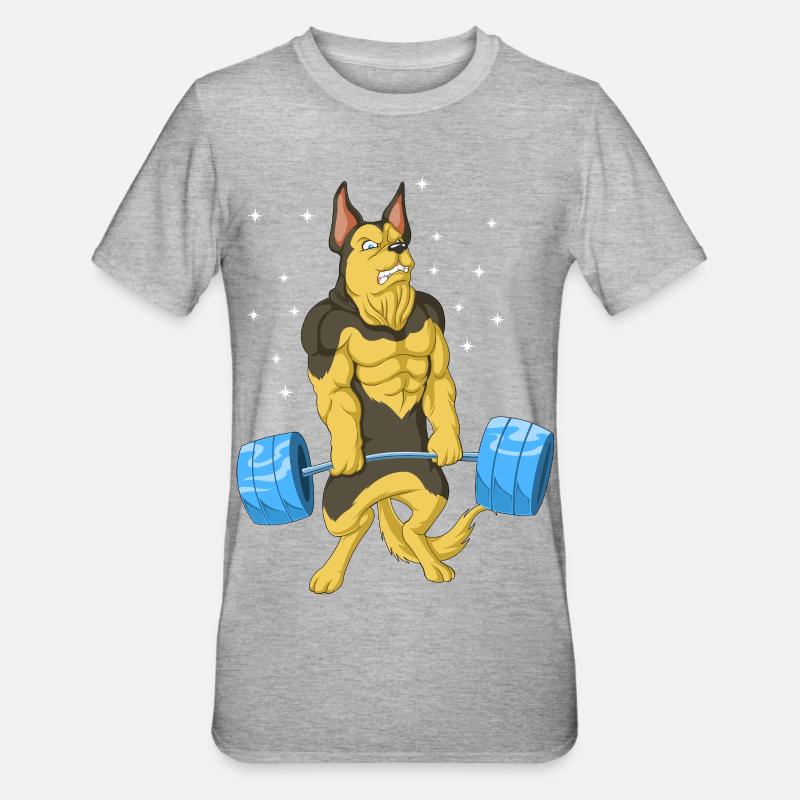 Deutscher Schäferhund Gewichtheben - Unisex Polycotton T-Shirt - Grau meliert
