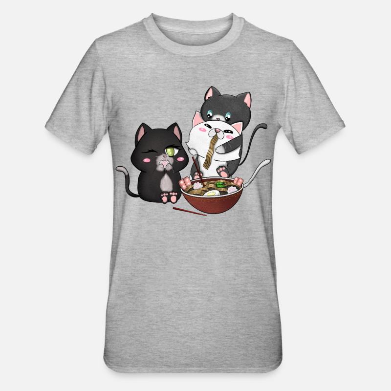 chats mangeant des ramen - T-shirt polycoton Unisexe - gris chiné