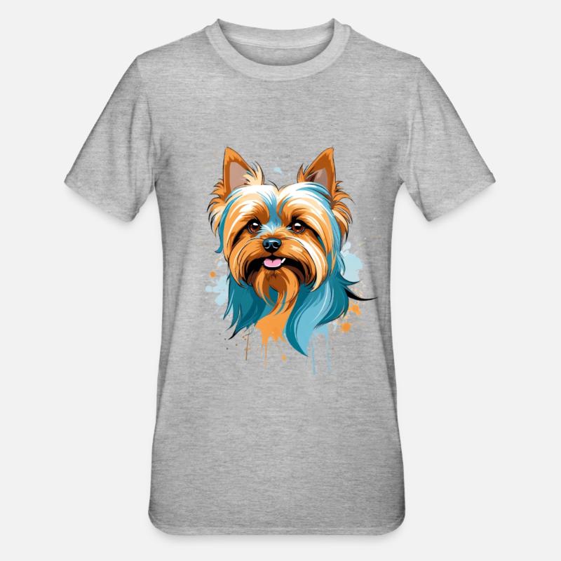 Bunter Yorkie Blick - Unisex Polycotton T-Shirt - Grau meliert