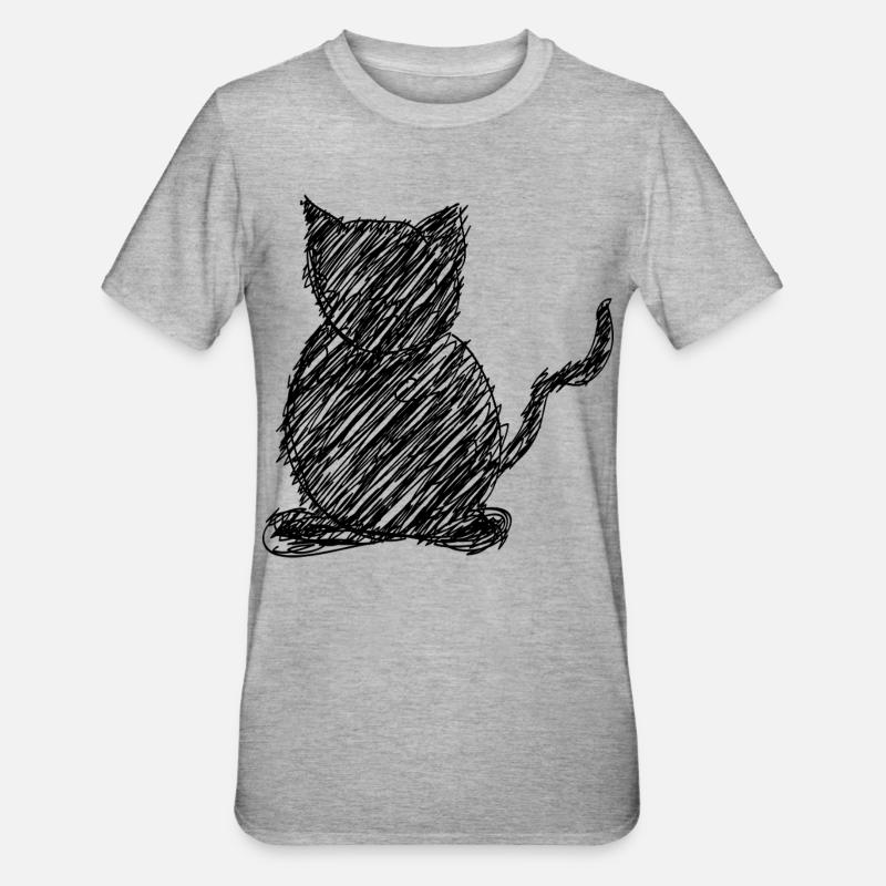Katze Scribble Zeichnung Tier Geschenk - Unisex Polycotton T-Shirt - Grau meliert