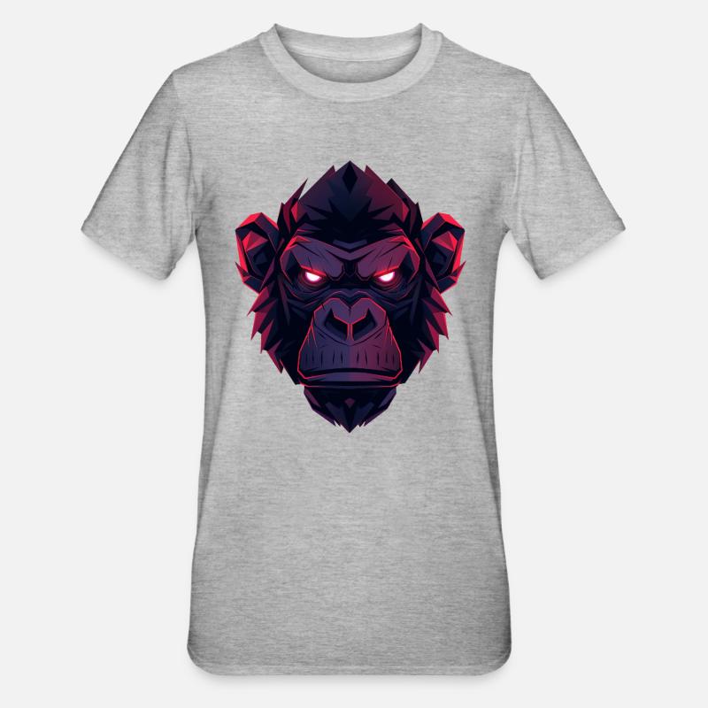 Neon Gorilla Kopfkunst - Unisex Polycotton T-Shirt - Grau meliert