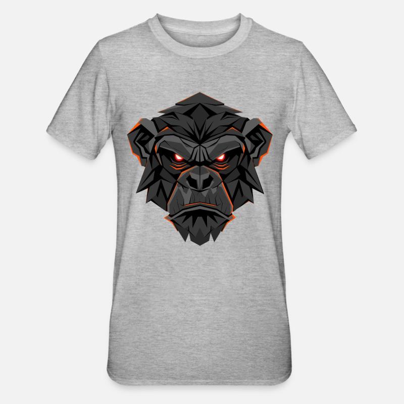 Visage Neon Gorilla Lowpoly - T-shirt polycoton Unisexe - gris chiné