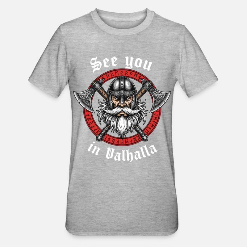 Valhalla Vikinger Krieger - Unisex Polycotton T-Shirt - Grau meliert
