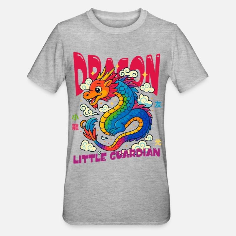 Regenbogen Drache - Kleiner Wächter - Unisex Polycotton T-Shirt - Grau meliert