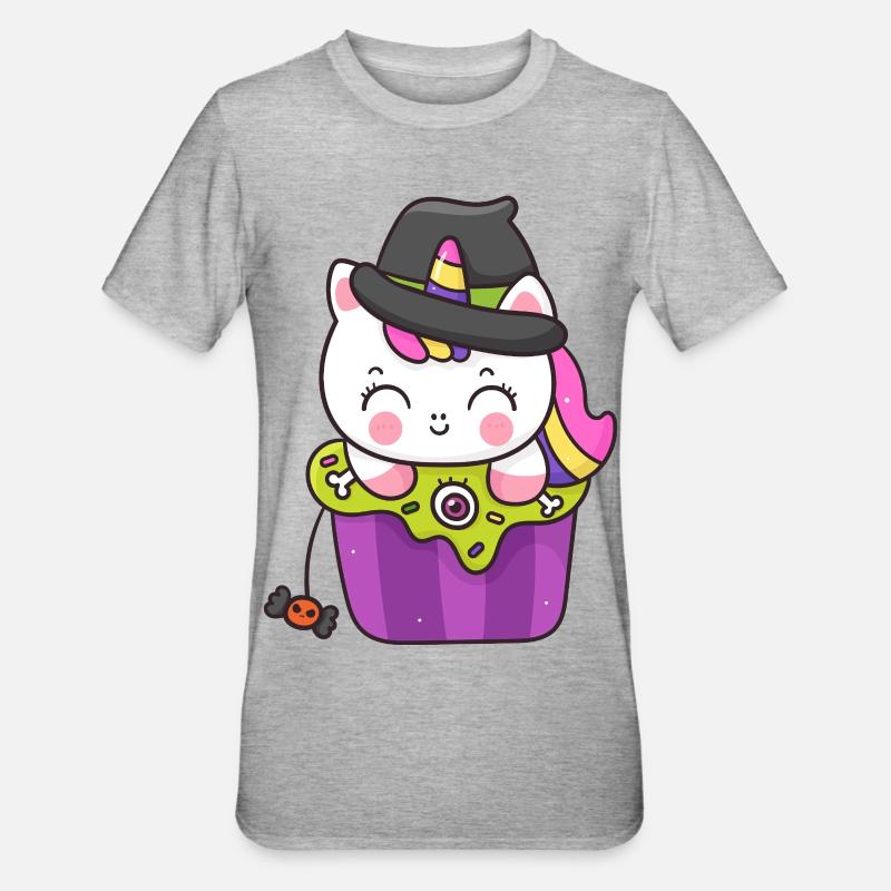 Kawaii Cupcake Sorcière Chat - T-shirt polycoton Unisexe - gris chiné
