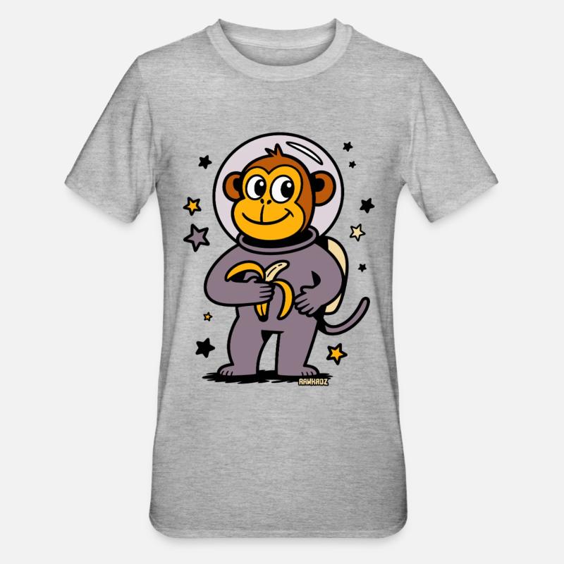 Fusées singe astronaute avec banane - T-shirt polycoton Unisexe - gris chiné