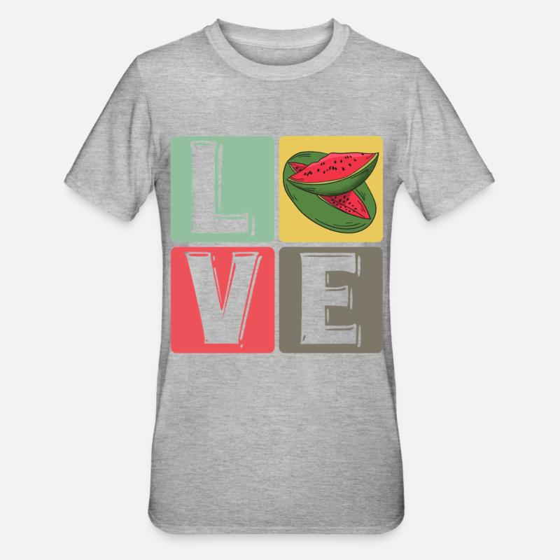 Blocs de pastèque Love Pop Art - T-shirt polycoton Unisexe - gris chiné
