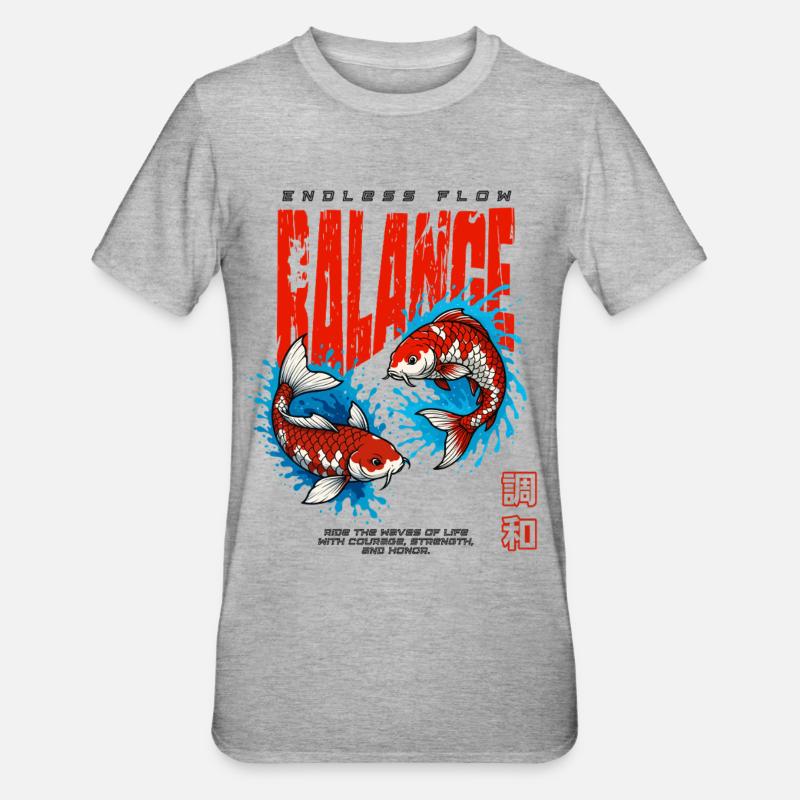 Poisson Koi - Équilibre - T-shirt polycoton Unisexe - gris chiné