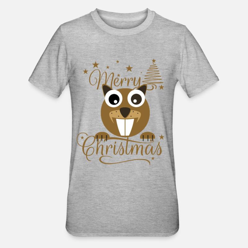 Merry Chrysstmans Eichhornchen - Unisex Polycotton T-Shirt - Grau meliert