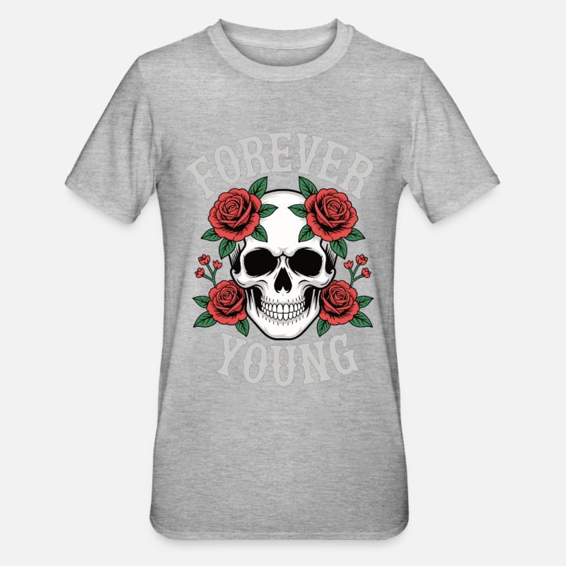 Roses de crâne éternellement jeunes - T-shirt polycoton Unisexe - gris chiné