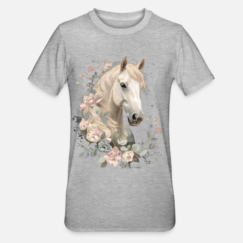 Étalon avec couronnes de fleurs - T-shirt polycoton Unisexe - gris chiné